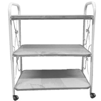 Mesa auxiliar 3 entrepaños reforzados con rueditas para aparatologia